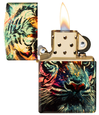 Зажигалка ZIPPO Нарисованный тигр с покрытием Искусственно состаренная латунь | Painted Tiger 540 Tumbled Brass,латунь/сталь,разноцветная, 38x13x57 мм