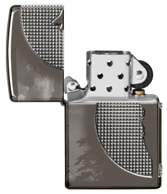 Зажигалка ZIPPO Armor™ Wolf с покрытием High Polish Black Ice®, латунь/сталь, чёрная, 38x13x57 мм