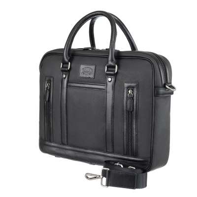 Портфель KLONDIKE "URBAN", натуральная кожа/канвас, черный цвет, 39 х 30 х 10 см
