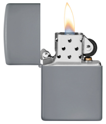 Зажигалка ZIPPO классическая со светло-серым покрытием | Classic Flat Grey, латунь/сталь, серая, глянцевая, 38x13x57 мм