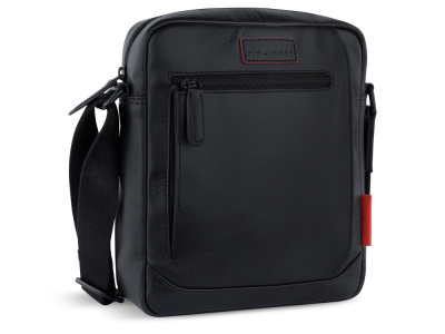 Сумка наплечная мужская BUGATTI КЛАРК | CLARK, чёрная, воловья кожа/полиэстер, 21х6,5х24 см, 3 л