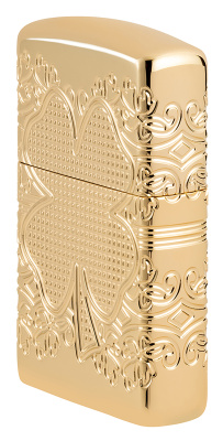 Зажигалка ZIPPO Armor® Lucky Clover с покрытием High Polish Gold Plate, латунь/сталь, золотистая, 38x13x57 мм