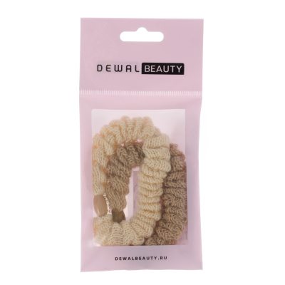 Резинки для волос Dewal Beauty вязаные: серые, бежевые, 2 шт/уп.
