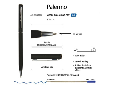 Ручка шариковая автоматическая BrunoVisconti® PALERMO цвет корпуса черный, soft-touch, 0.7 мм