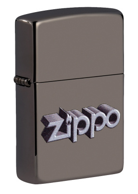 Зажигалка ZIPPO Фирменный дизайн с покрытием черный лед | Zippo Design Black Ice®, латунь/сталь, чёрная, глянцевая, 38x13x57 мм