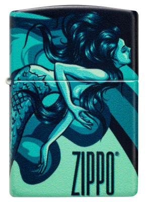 Зажигалка ZIPPO Русалка с матовым покрытием на 540 | Mermaid Design 540 Matte, латунь/сталь, черная, матовая, 38x13x57 мм
