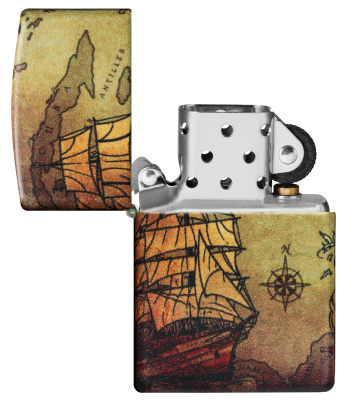 Зажигалка ZIPPO Пиратский корабль с матовым покрытием на 540° | Pirate Ship 540 Matte, латунь/сталь, разноцветная, матовая, 38x13x57 мм