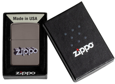 Зажигалка ZIPPO Фирменный дизайн с покрытием черный лед | Zippo Design Black Ice®, латунь/сталь, чёрная, глянцевая, 38x13x57 мм