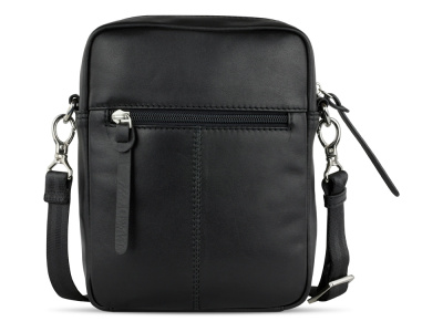 Сумка наплечная мужская BUGATTI КОМЕТА | COMET, чёрная, воловья кожа/полиэстер, 17х4,7х21 см