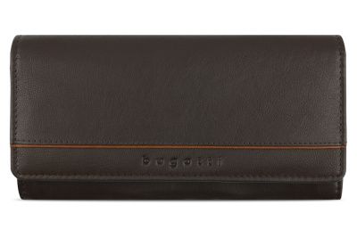 Кошелёк женский BUGATTI БАНДА | BANDA, с защитой RFID, коричневый, кожа козы/полиэстер, 18,5х2,5х9,5 см