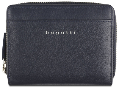 Кошелёк женский BUGATTI СУПЕР ЛЕДИ | LADY TOP, на молнии, тёмно-синий, натуральная воловья кожа, 12х2,5х9 см