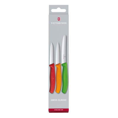 Набор из 3 ножей для овощей VICTORINOX: красный нож 8 см, оранжевый нож 8 см, зелёный нож 11 см