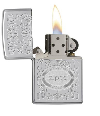 Зажигалка ZIPPO Филигранный логотип с покрытием Глянцевый хром | Crown Stamp™ High Polish Chrome, латунь/сталь, серебристая, 38x13x57 мм
