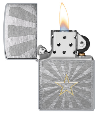Зажигалка ZIPPO Звезда с покрытием матовый хром | Star Design Brushed Chrome, латунь/сталь, серебристая, 36x13x57 мм