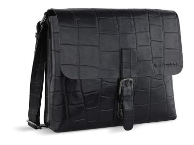 Сумка-мессенджер мужская BUGATTI НЕВИО | NEVIO, чёрная, воловья кожа/хлопок, 30,5х7х25 см, 5 л