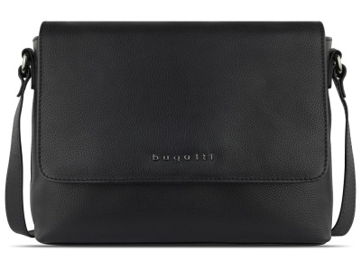 Сумка наплечная женская BUGATTI БЕЛЛА | BELLA, чёрная, воловья кожа/полиэстер, 25х8х20 см