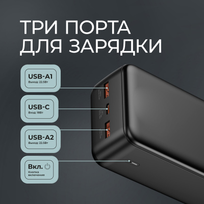 Внешний АКБ NRG Turbo V4 30000 мА-ч, дисплей, черный, Deppa , размер 30000 mAh