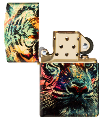 Зажигалка ZIPPO Нарисованный тигр с покрытием Искусственно состаренная латунь | Painted Tiger 540 Tumbled Brass,латунь/сталь,разноцветная, 38x13x57 мм