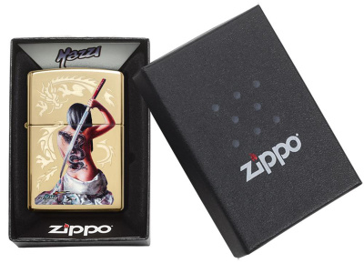 Зажигалка ZIPPO Мацци с покрытием Глянцевая латунь | Mazzi® High Polish Brass, латунь/сталь, золотистая, 38x13x57 мм
