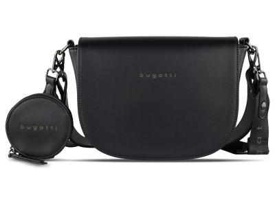 Сумка наплечная женская BUGATTI АЛМАТА | ALMATA, с кошельком, чёрная, полиуретан, 27х6х18,5 см