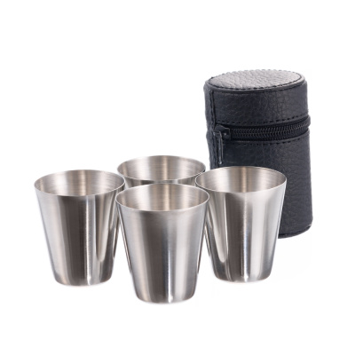 Набор S.Quire из 4 стопок серебристого цвета 0,03л,сталь, в чехле из искусственной кожи