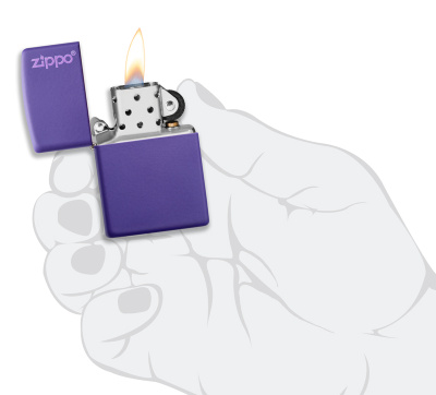 Зажигалка ZIPPO Логотип с фиолетовым матовым покрытием | Logo Purple Matte, латунь/сталь, фиолетовая, матовая, 38x13x57 мм