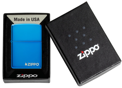 Зажигалка ZIPPO Classic с покрытием Sapphire™, с лого, латунь/сталь, синяя, глянцевая, 38x13x57 мм