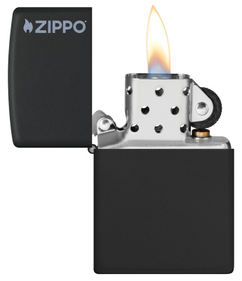 Зажигалка ZIPPO Логотип с черным матовым покрытием | Logo Black Matte, латунь/сталь, чёрная, матовая, 38x13x57мм