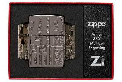 Зажигалка ZIPPO Reverse Carve с покрытием Black Ice®, латунь/сталь, чёрная, глянцевая, 38x13x57 мм