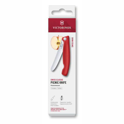 Нож для овощей VICTORINOX Швейцарская классика | Swiss Classic, складной, лезвие 11 см с волнистой кромкой, красный