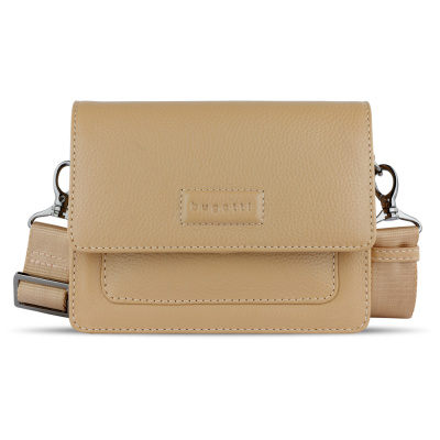 Сумка через плечо женская BUGATTI ЭЛЬЗА | ELSA, песочного цвета, воловья кожа/полиэстер, 18,5х8,5х14,5 см