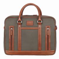 Портфель KLONDIKE "URBAN", натуральная кожа/канвас, оливковый/коричневый цвет, 39 х 30 х 10 см