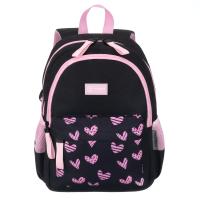 Рюкзак TORBER CLASS X Mini, чёрный/розовый с орнаментом, полиэстер 900D + Мешок для обуви в подарок