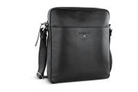 Сумка наплечная мужская BUGATTI Romeo, черная, воловья кожа/полиэстер, 23х5х26 см, 2,5 л