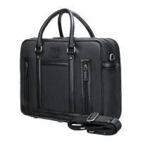 Портфель KLONDIKE "URBAN", натуральная кожа/канвас, черный цвет, 40 х 30 х 11 см