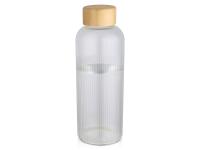 Бутылка Mirage из боросиликатного стекла объемом 650 мл с одинарными стенками и крышкой из бамбука - Прозрачный