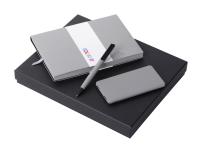 Подарочный набор c блокнотом С1, ручкой и повербанком 5000 mAh,  серый , размер гибкая обложка