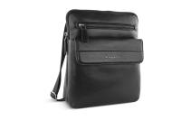 Сумка наплечная мужская BUGATTI Nome, черная, воловья кожа/полиэстер, 21х6х25 см, 2,5 л
