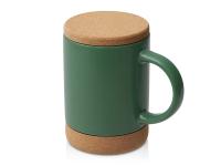 Кружка 450 мл с пробковым дном с крышкой Корк & Бон, глубокий зеленый