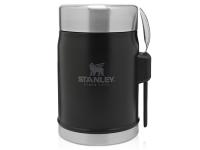 Банка для еды объемом 400 мл с ложкой-вилкой Stanley Legendary - черный матовый