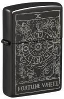 Зажигалка ZIPPO Wheel Of Fortune с покрытием High Polish Black, латунь/сталь, черная, глянцевая, 38x13x57 мм
