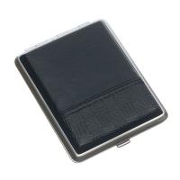 Портсигар S.Quire, сталь+натуральная кожа, черный цвет с рисунком, 74*95*18 мм