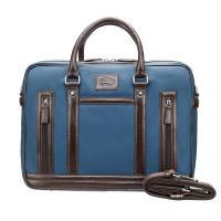 Портфель KLONDIKE "URBAN", натуральная кожа/канвас, синий/темно-коричневый цвет, 40 х 30 х 11 см