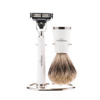 Бритвенный набор Mondial: станок, помазок, подставка; белая смола