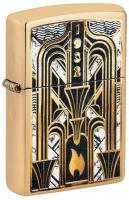 Зажигалка ZIPPO Art Deco Flame с покрытием High Polish Brass, латунь/сталь, золотистая, 38x13x57мм
