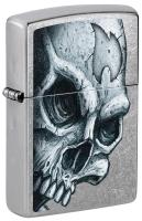 Зажигалка ZIPPO Skull and Flame с покрытием Street Chrome, латунь/сталь, серебристая, матовая, 38x13x57 мм