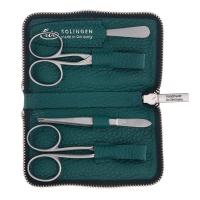 Маникюрный набор Erbe, 4пр. Футляр: натур.кожа, цвет морской волны