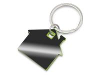 Металлический брелок с пластиковой цветной вставкой SteelPop House, серебристый с зеленым яблоком