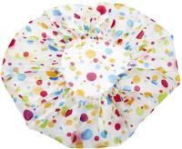 Шапочка DEWAL Beauty для душа без кружева, белая с цветным горохом