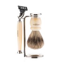 Бритвенный набор Mondial: станок, помазок, подставка; цвет слоновая кость